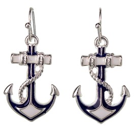 DianaL Boutique Beautiful Silvertone Nautical Anchor Earrings Enameled Gift Boxed Fashion Jewelry