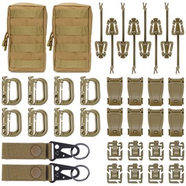 BOOSTEADY 36PCS Attachments for Tactical Backpack Vest Belt,D-Ring Grimloc Locking Gear Clip, Web Dominator Elastic Strings, Strap Management Tool Buckle,Hydration Tube Clips,Key Ring,MOLLE Bag