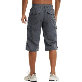 Men's Cargo Pants, Summer Clothes, Shorts, Sports, 3/4 Length, Cotton, Golf Wear, Fishing, Shorts, Thin, Pockets Included, Work Wear, Solid Color, Shorts, Adjustable Drawstring, Shorts, gray