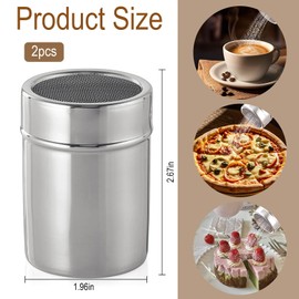 KAIYAYA 2 pieces stainless steel powder shaker, icing sugar shaker set, cocoa shaker with fine sieve and lid, powder shaker for precise dusting, sugar shaker, flour shaker, dishwasher safe