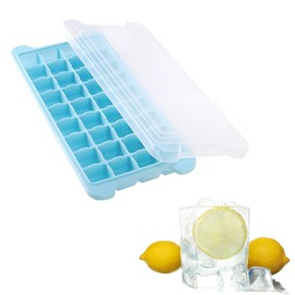 DFsucces 製氷皿 36個取り 蓋付き製氷器 四角型 シリコン製 氷器 冷凍保存 取り出し簡単 アイスクリーム ジュース 家庭用 オフィス用 大容量 (ブルー)