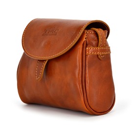 TMC Leather Diamonds, Women's Messenger Bag, Minimalist Style, Adjustable Strap, Genuine Leather, 15 x 17 cm, Pattern 017 Caramel