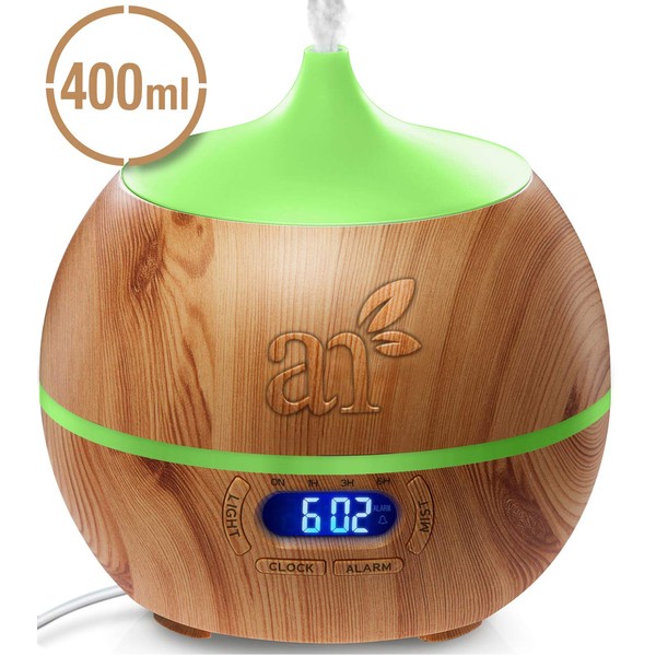 ArtNaturals Essential Oil Diffuser and Humidifier with Bluetooth Speaker Clock - (13.5 Fl Oz / 400ml Tank) - Electric Cool Mist Aromatherapy for Office, Home, Bedroom, Baby Room 7 Color LED Lights