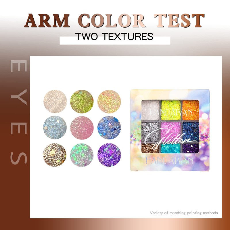 9 Colours Eyeshadow, Glitter Eyeshadow Palette, Shimmer Ultra Pigmented, Shining