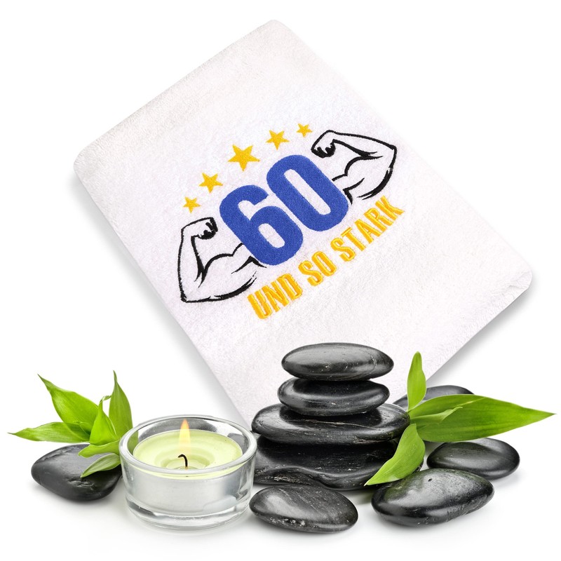 Abc Casa 60th Birthday Gift Towel with Embroidered Muscles for