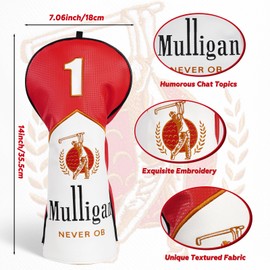 Mulligan Funny Golf Headcover Set of 4, Driver Head Cover DF3 Blade Putter Cover Fit 460CC Driver Fairway Wood Hybrid, Premium Protective Wood Head Covers for Men Upgraded Leather Made
