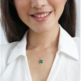 Sterling Silver Four Leaf Clover Necklace | Emerald Green Pendant | Lucky Charm Gift for Women
