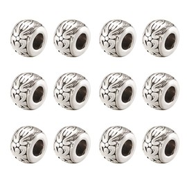 KISSITTY - 100 abalorio espaciadoras redondas de plata envejecida, agujero grande, estilo europeo, abalorio sueltas de metal, 8 x 5,5 mm, con agujero de 3,5 mm, para hacer joyas clásico