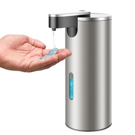 HMJIA Automatic Stainless Steel Soap Dispenser with 3 Levels Adjustable Infrared 340 ml Electric Soap Dispenser IPX4 Waterproof Soap Dispenser Sensor for Kitchen and Bathroom (Silver)