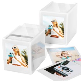 WINKINE Acrylic Polaroid Photo Frame & Film Storage Box for Polaroid i-Type/600/SX-70 Film/Instax Square Film, Instax Frame 4.2’’x3.5’’ with Sliding Lid, Wedding Guest Book Alternative, White, 2 Pack