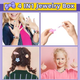 kacanpu DIY Charm Bracelet Making Kit for Girls，Nail Art Kit，Beads Jewelry Making Kit for Girls,4-12 Years Old，Makeup kit Jewelry Box，Birthday Gifts Toys for Girl Kids