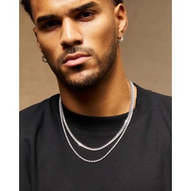 Mens Necklace Stainless Steel Cuban Twist Rope Chain Necklace Men'S Jewellery Birthday Boyfriend Gifts for Him (Silver, 16/18inch(40cm/45cm))