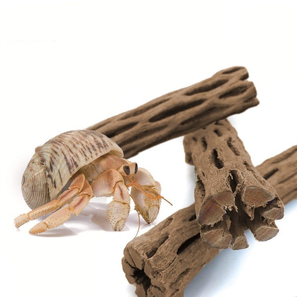 SunGrow Hermit Crab Woods, Climbing Logs, Chews, Keep Hermies Busy and Active, Long Dried Aquarium Décor Adds Raw Beauty, 3 Pcs