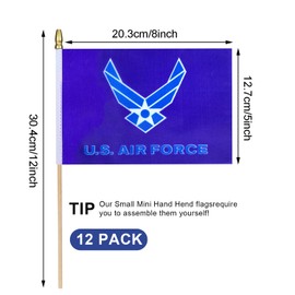 HSQCEZ 12Pcs Small USA Air Force Wings Flags on Wooden Stick Mini Military Flag Hand Held Flag Decorations,5x8 Inch
