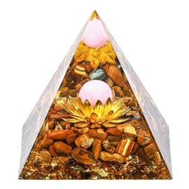 ZRENJHUS Hopeseed Orgone Pyramid Yellow Healing Crystals Pyramid for Positive Energy Promote wealth, productivity and Keep Clear with Tiger's Eye Stones and Luck Pink Crystal