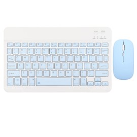 Kabellose Tastatur und Maus, 10 Zoll Bluetooth Tastatur Set, USB Aufladung, Ultradünne, Leise, Kabellose Tastatur mit 1600 DPI Maus für PC, Laptop (Himmelblau)