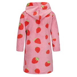 FunnyPaja Girls Soft Fleece Robes Plush Hooded Bathrobes Sleepwear for Kids 2-16 Years Rose Strawberry 4-5 Years