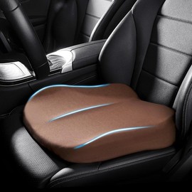 ZHUANXUA Adult Car Booster Seat Cushion, Car Seat Driver Height Boost Mat Memory Foam Car Seat Cushions Pad Improve Driving View Non-Slip 3D Office Chair Cushion Pressure Relief (Brown)