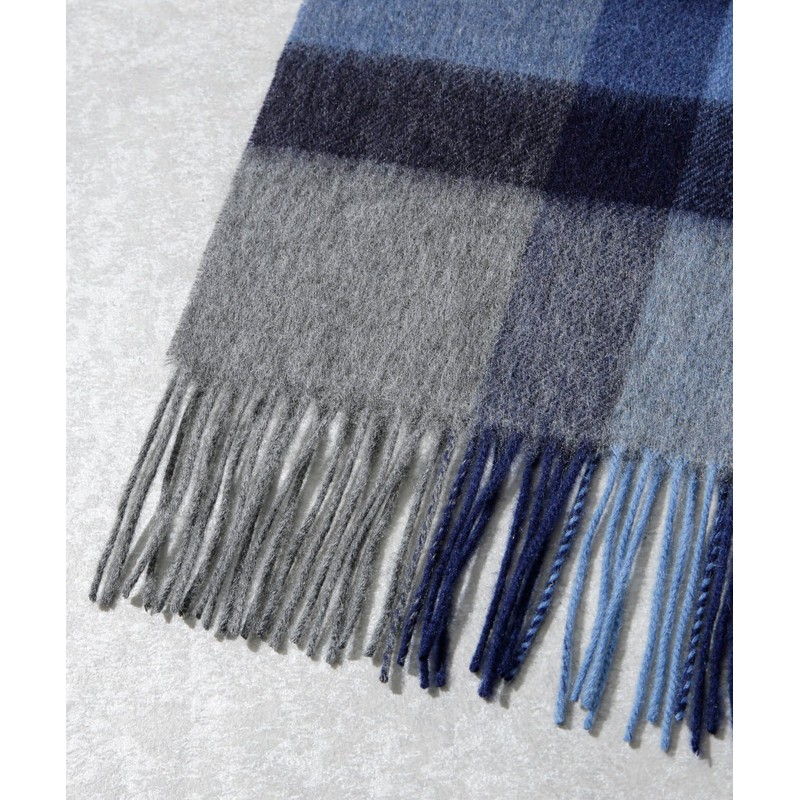 nano universe Wool Check Scarf, navy
