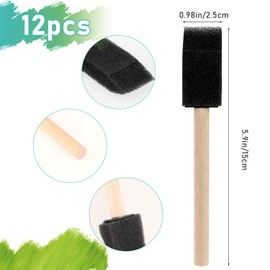 12 Piece Foam Paint Brush Set - 1-Inch Sponge Brushes, Wood Handle for Painting, Black