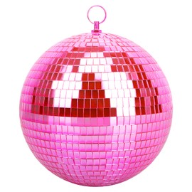 Mirror Ball for Disco DJ Club Party Wedding Home Decor, Muscab 8 Inch Disco Ball with Hanging Ring, Pink