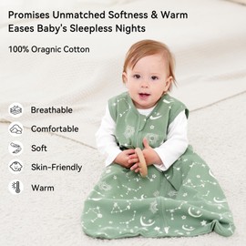 Unnivoll Baby Sleeping Bag 0.5 Tog 6-12 Months Summer Sleep Sack 100% Cotton Baby Sleep Bag Wearable Blanket for Newborn Infant Green Constellation