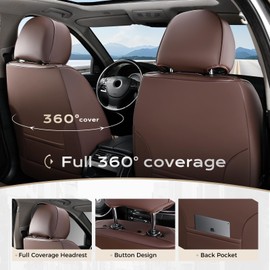 Coverado Leather Seat Cover Front, Universal Covers for Cars, Waterproof Luxury Leatherette Seat Cushions, Auto Car Seats Protectors, Driver Seat Cover Fit for Most Vehicles-Brown