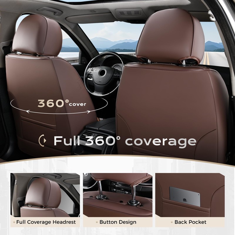 Coverado Leather Seat Cover Front, Universal Covers for Cars, Waterproof