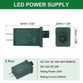 PATIKIL 29V 24W LED Power Supply, 2pcs DC Low Voltage Transformer IP44 LED Driver Replacement Adapter for String Light, Projector Light, Fairy Lights, Green