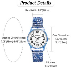 OIDEA Unisex Watch Elastic Bohemian: Boho Elastic Wrist Watch Printed Pattern Flowers Analogue Quartz Movement with Large Digital Dial Clear Watch Gift for Men Women, Type 2