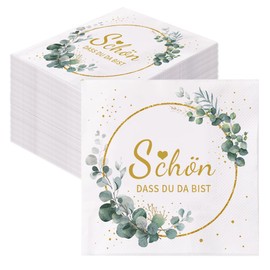 GROVBLE Pack of 80 Serviettes Schön Dass Du Da Bist, Serviettes Wedding Birthday Eucalyptus for Birthday Wedding Christening Communion Confirmation Invitation and Any Celebration Party (bb)