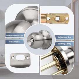 Moquin Round Ball Style Privacy Door Knob, No Key Interior Door Knob, Turn Thumb Locking Doorknob for Bedroom Bathroom, Satin Nickel Finish