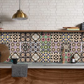 Alwayspon Moorish Wall Tile Sticker Transfer Peel and Stick, Self-Adhesive Vinyl Backsplsh Tile Decals for Kitchen Bathroom, 4x4inch/10x10cm 24Pcs, T026