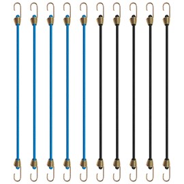 HAIKING Elastic Bungee Cords, 10 PCS Black and Blue Elastic Rope Rubber Strap with Metal Hooks for Bikes, Wire Racks, Tents, Luggage (About 27cm/10.6in)