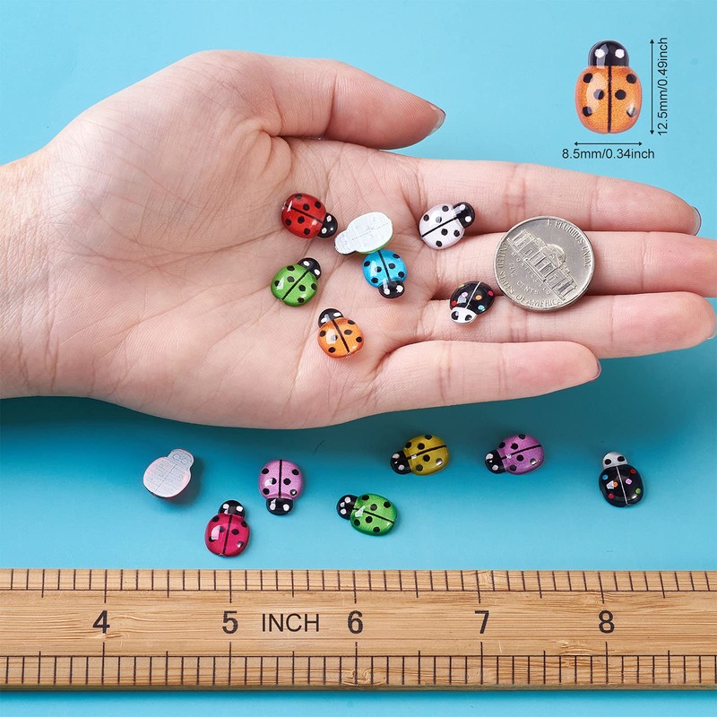 Cheriswelry 100pcs Ladybird Resin Cabochon 10 Colors Inserts Flat Back