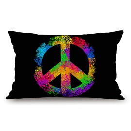 Colorful Peace Sign Symbols Pillow Cover 12" x 20" Lumbar Pillow Covers Home Decorative Cotton Linen Cushion Case for Sofa Couch Housewarming Family Room Décor