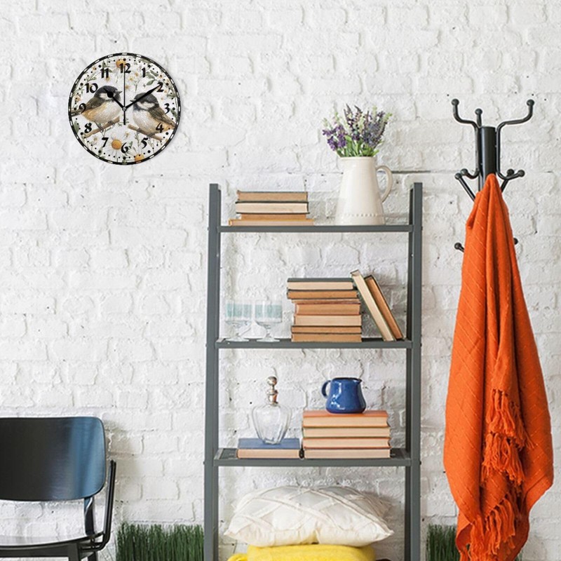 Msyxl Chickadee Birds Wall Clock, Silent Non Ticking 10 Inch