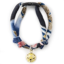 Necoichi Chirimen Cat Collar with Clover Bell (Navy)