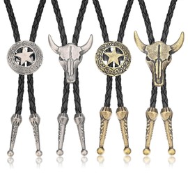 ZPSCXQ 4Pcs Cowboy Necklace, Mens Leather Necklace, Gold Leather Bootlace Tie Fashion Retro Neckties Pendant, Rodeo Theme Pendant Vintage Cowboy Costume Accessories for Men Wome