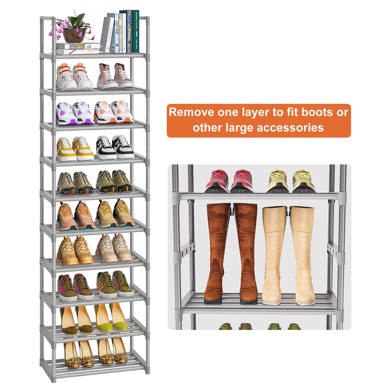 OYREL 10-Tier Metal Shoe Rack, Narrow Shoe Rack Organizer, Sturdy