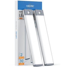 HIBOITEC LED Motion Sensor Cabinet Light 2500mAh 2 Packs Rechargeable Under Counter Closet Lighting, Wireless Night Light with 54 LEDs for Cabinet, Wardrobe, Kitchen, Hallway, Stairs