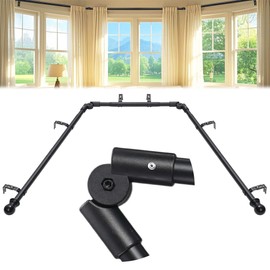 Bay Window Curtain Rods, U Shape Heavy Duty Curved Curtain Rods for Bay Windows with Brackets, 59-184" Adjustable for Bedroom, Living Room, Dinging Room, Matte Balck