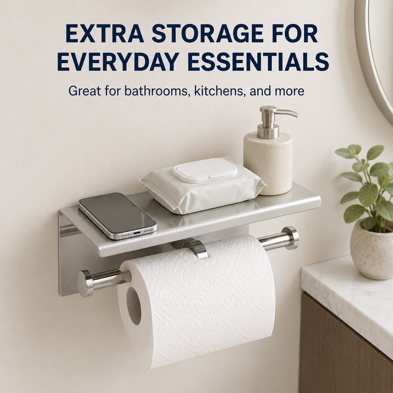 Dual Roll Toilet Paper Holder with Shelf – Stainless Steel