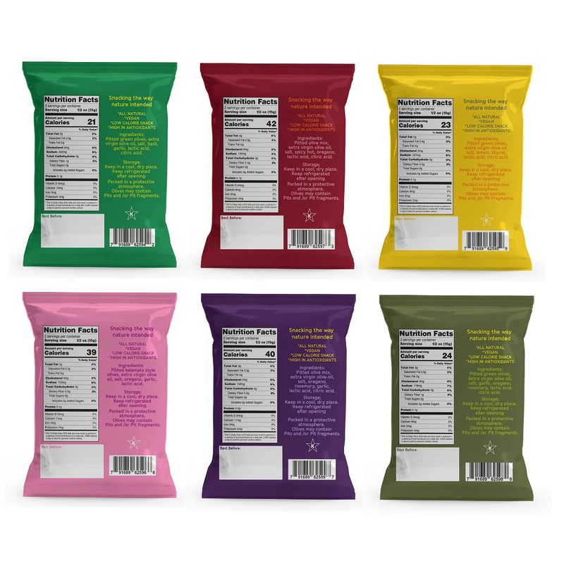 Valesco, O'Live 2 Snack Pitted Olives Variety Pack, 6 Flavors,