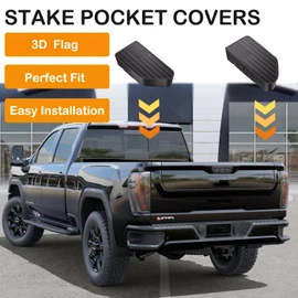 Bed Rail Stake Pocket Covers for GMC Chevy Silverado/GMC Sierra 1500(2019-2024 2025 2026), GMC Sierra 3500HD(2020 2021 2022 2023)/2500, Truck Caps Rear Holes Plugs Covers (Flag(Black))