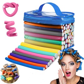 Rizadores de Cabello Sin Calor, 42 Piezas Rizos Sin Calor para Dormir, 7" Ondas Sin Calor de Espuma Suave Flexi, Tubos para Cabello Sin Calor para Pelo Corto y Largo-Fácil de Usar & Sin Dañar el Cabello