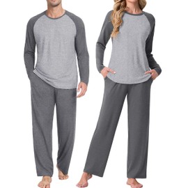 PrinStory Men's Pajama Set Sleepwear Pjs Lightweight Long Sleeve Crewneck Shirts and Bottoms Soft Comfy Sleep Sets Dark Gray US L