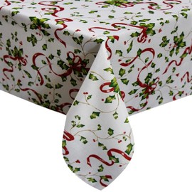 Tektrum 60 X 102 inch 60"X102" Rectangular Seasonal Christmas Ribbons Engineered Printed Tablecloth Table Cover - Wrinkle Free - Great for Banquet, Parties, Dinner, Kitchen, Restaurant, Holidays