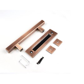 SUYA 12 Inch Sliding Barn Door Handle Heavy Duty Pull and Flush Handle Set Large Rustic Two Side Design Fits for Kitchen Gate Sheds Garage,Antique Copper Finish