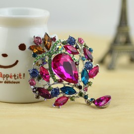 Merdia Crystal Brooch for Women, Shiny Flower Teardrop Brooch Pin - Blue, Cubic Zirconia, Glass, Vintage Style, APPAREL_PIN